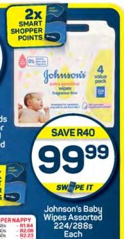 Johnson's Baby Wipes Assorted 224s/288s Each