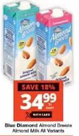 Blue Diamond Almond Breeze Almond Milk All Variants 1L Each