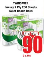 TWINSAVER Luxury 2 Ply 200 Sheets Toilet Tissue Rolls