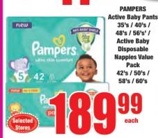 PAMPERS Active Baby Pants 35's / 40's / 48's / 56's / Active Baby Disposable Nappies Value Pack 42's / 50's / 58's / 60's