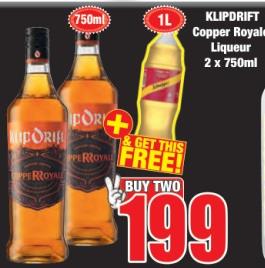 KLIPDRIFT Copper Royale Liqueur 2 x 750ml with 1L free 