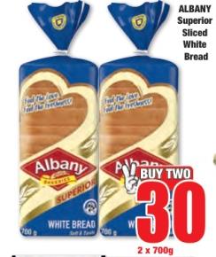 ALBANY Superior Sliced White Bread 2x700 gm 