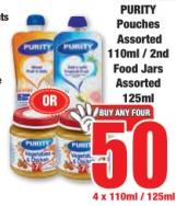 PURITY Pouches Assorted 110ml / 2nd Food Jars Assorted 125ml Any 4