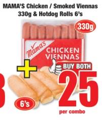 Mama's Chicken Viennas 330g with 6 bread rolls