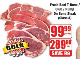 Fresh Beef T-Bone / Club / Rump On Bone Steak (Class A) 3 kg 