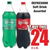 REFRESHHH Soft Drink Assorted 2 x 2Ltr 