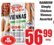 RAINBOW Simply Chicken Viennas Assorted 500gm