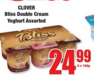 CLOVER Bliss Double Cream Yoghurt Assorted 6 x 100g 