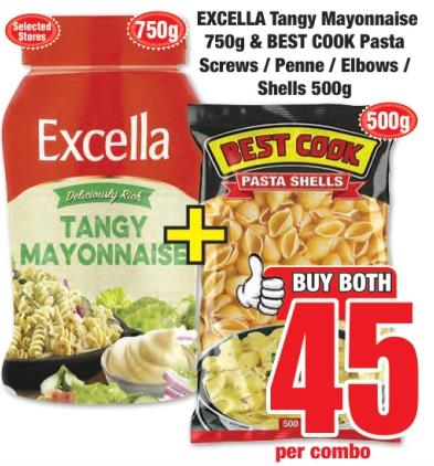 EXCELLA Tangy Mayonnaise 750g & BEST COOK Pasta Shells 500g combo 