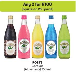 Any 2 ROSE'S Cordials (All variants) 750 ml