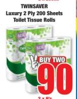 TWINSAVER Luxury 2 Ply 200 Sheets Toilet Tissue Rolls