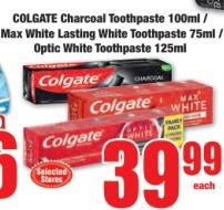 Colgate Charcoal Toothapste 100 ml /Max White Lasting White Toothpaste 75 m /Optic White Toothpate 125 ml 