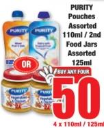 PURITY Pouches Assorted 110ml / 2nd Food Jars Assorted 125ml Buy any 4 