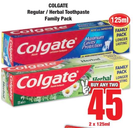 Colgate Regular / Herbal Toothpaste Family Pack 2x125 ml Buy any 2 