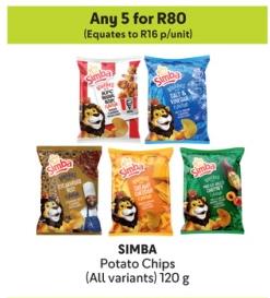 Any 5 SIMBA Potato Chips (All variants) 120 g