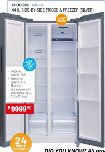 Dixon 441L Side-by-Side Fridge & Freezer (Silver) 