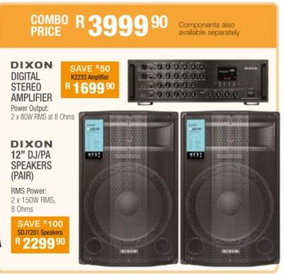  Dixon Digitla STereo Amplifier + Dixon 12'' DJ/PA Speakers (pair )