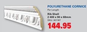 POLYURETHANE CORNICE Rib Shell 2400x90x68mm 