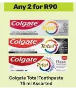 Any 2 Colgate Total Toothpaste 75 ml Assorted