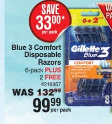 Blue 3 Comfort Disposable Razors 6-pack PLUS 2 FREE