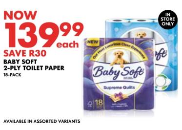 Baby Soft 2-Ply Toilet Paper 18-Pack 