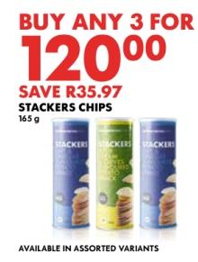 Woolworth Stackers Chips 165gm  any 3