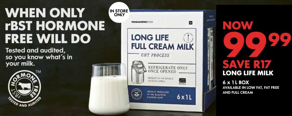 Woolworth Long Life Full Cream Milk 6 x 1L Box 