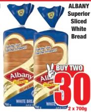 ALBANY Superior Sliced White Bread 2 x 700g