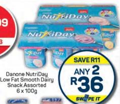 Any 2 Danone NutriDay Low Fat Smooth Dairy Snack Assorted 6 x 100g