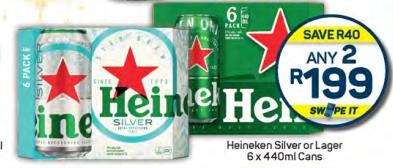 Any 2 Heineken Silver or Lager 6 x 440ml Cans