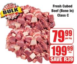 Fresh Cubed Beef (Bone In) Class C 1 kg