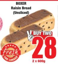 BOXER Raisin Bread (Unsliced) 2 x  600g