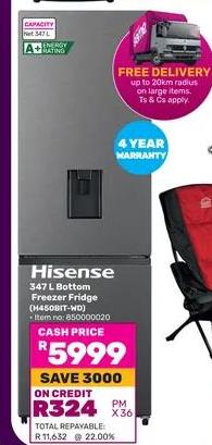 Hisense 347L Bottom Freezer Fridge (H460BTS-WD)