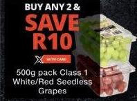 Class 1 White/Red Seedless Grapes 500g pack