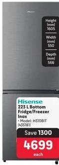 Hisense 223 L Bottom Fridge/Freezer Inox