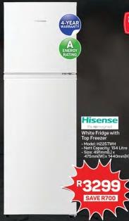 Hisense White Fridge with Top Freezer, Model: H225TWH