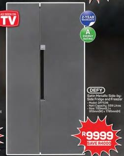 DEFY Satin Metallic Side-by-Side Fridge and Freezer