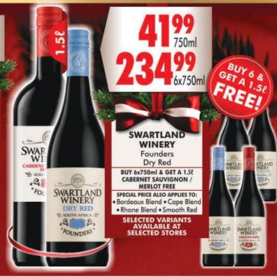 Buy 6x750ml & Get A 1.5L Swartland Winery Cabernet Sauvignon /Merlot Free