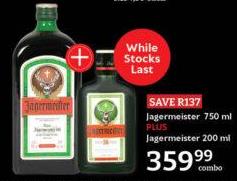 Jagermeister 750 ml PLUS Jagermeister 200 ml 