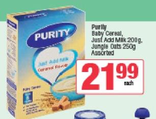 Purity Baby Cereal, Just Add Milk 200g, Jungle Oats 250g Assorted