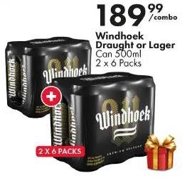 Windhoek Draught or Lager Can 500ml 2 x 6 Packs