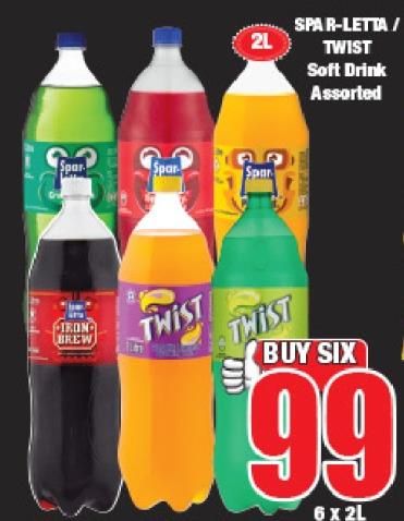 SPAR-LETTA / TWIST Soft Drink Assorted 6 x 2L