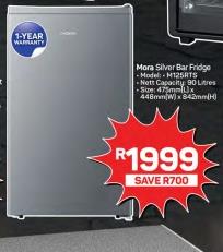 Mora Silver Bar Fridge - Model: M125RTS - Nett Capacity: 90 Litres