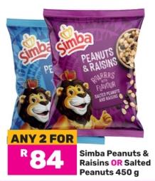 Simba Peanuts & Raisins OR Salted Peanuts 450 g