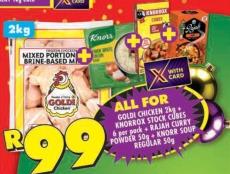 Goldi Chicken 2kg + Knorrox Stock Cubes 6 per pack + Rajah Curry Powder 50g + Knorr Soup Regular 50 gm 