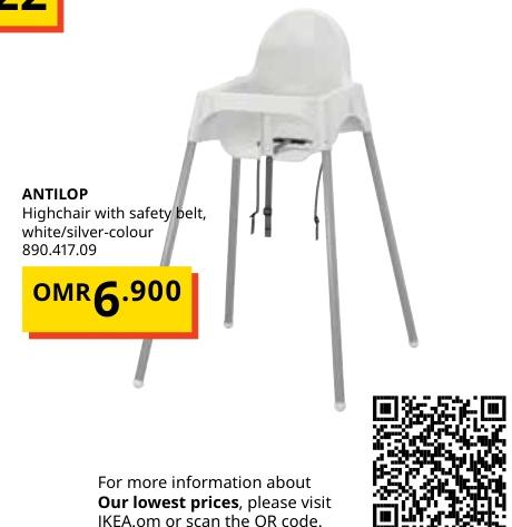 Ikea Antilop Highchair with safety belt, white/silver-colour