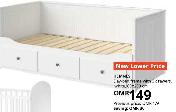 HEMNES Day-bed frame with 3 drawers, white R0%x200 cm