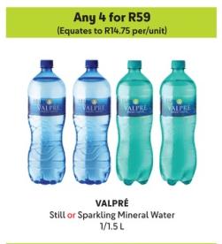 VALPRÉ Still or Sparkling Mineral Water 1/1.5L BUY ANY  4