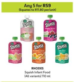 any  5 RHODES Squish Infant Food (All variants) 110 ml