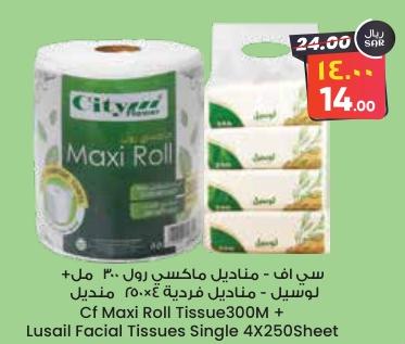 Cf Maxi Roll Tissue300M + Lusail Facial Tissues Single 4x250Sheet